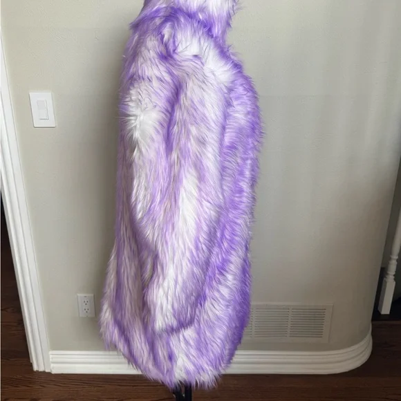 Lavender and White Faux Fur Coat